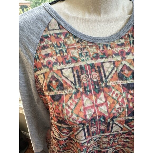 NWOT LulaRoe Orange Pink Patterned Gray Sleeves Plus Size Randy Shirt, Size 2XL - Picture 4 of 4